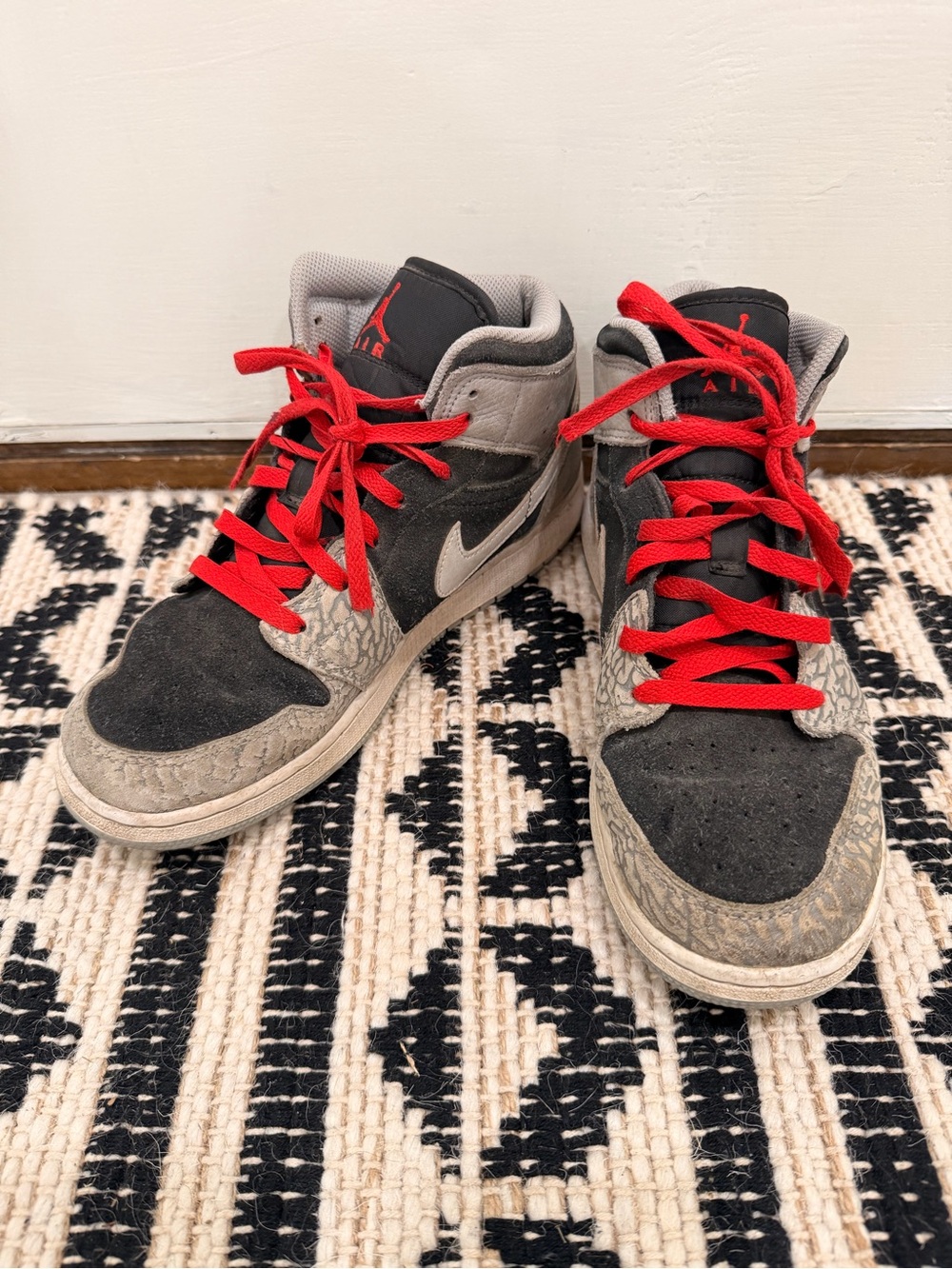 Nike Kids Black and Red High-Top Sneakers with Gray Accents